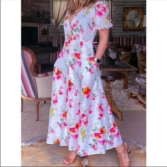 🆕 Zara Linen/Cotton Floral Midi - Picture 1 of 15